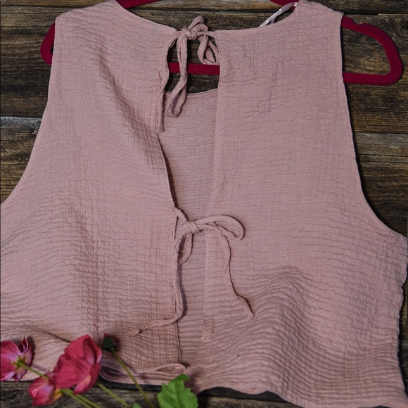 Zara Salmon Pink Top with ties Size XL new never worn - Picture 2 of 6